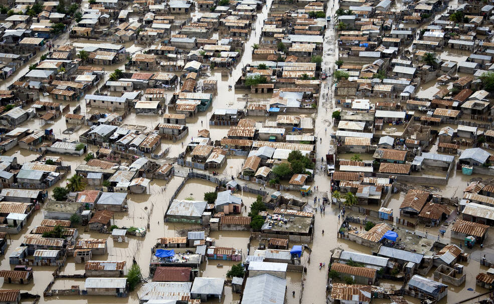 Streets and pathways are flooded after the passing of Hurricane Tomas in Gonaives, north of Port-au-Prince, Haiti. The Gonaïves area of Haiti, flooded by Hurricane Tomas. (Credits: UN Photo/UNICEF/Marco Dormino)